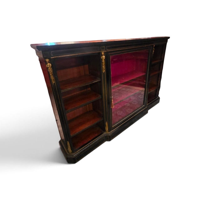 Victorian Rare Victorian Ebonized Display Side Cabinet With Clear Glass Door, Gilt Caryatids & Edwards & Roberts Provenance, London, Circa 1870 For Sale - Image 3 of 14