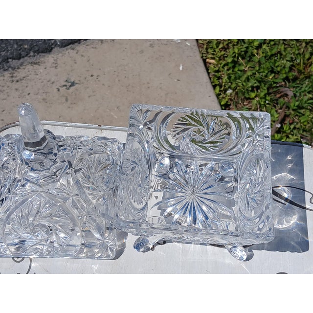 1950s Vintage Bohemian Cut Crystal Pinwheel Whirling Star Lidded Candy Dish For Sale - Image 5 of 7