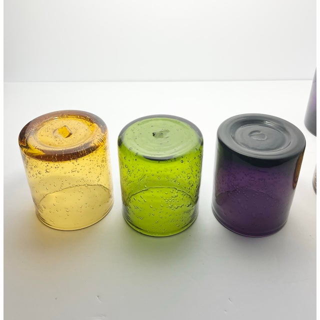 6 Colorful Blown Old Fashioned Tumbler Drinking Glasses For Sale In Dallas - Image 6 of 6