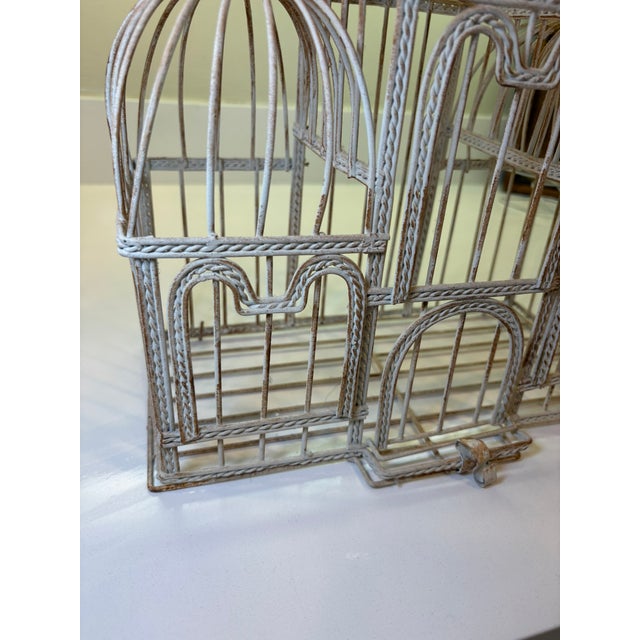 Late 20th Century Taj Mahal Style Vintage Distressed White Metal Birdcage With Hanging Chain For Sale - Image 5 of 17