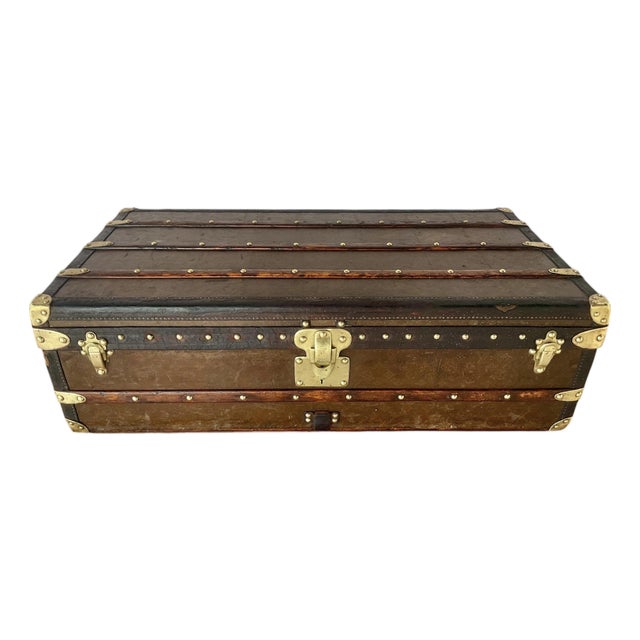 Vintage Louis Vuitton Cabin Steamer Trunk, Leather & Wood, France For Sale
