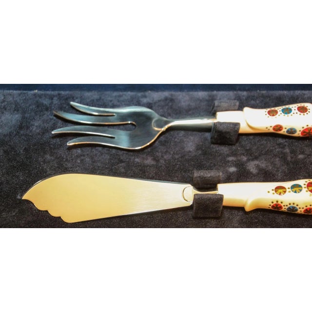 Vintage S&a Haddad Jezzine Horn and Brass Bird Handled 2 Pieces Carving Set in Box For Sale - Image 11 of 13