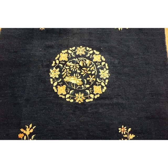 1920s 1920s Antique Blue Field Vase Medallion Wool Knotted Peking Runner Small Rug For Sale - Image 5 of 11