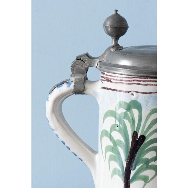 White Pewter Mounted Carpenter Beer Stein from Bayreuth Faience, Early 19th Century For Sale - Image 8 of 11