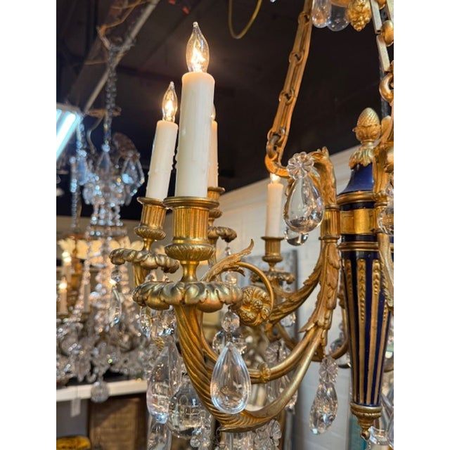 19th Century French Louis XVI Gilt Bronze and Blue Enamel Chandelier For Sale - Image 9 of 9