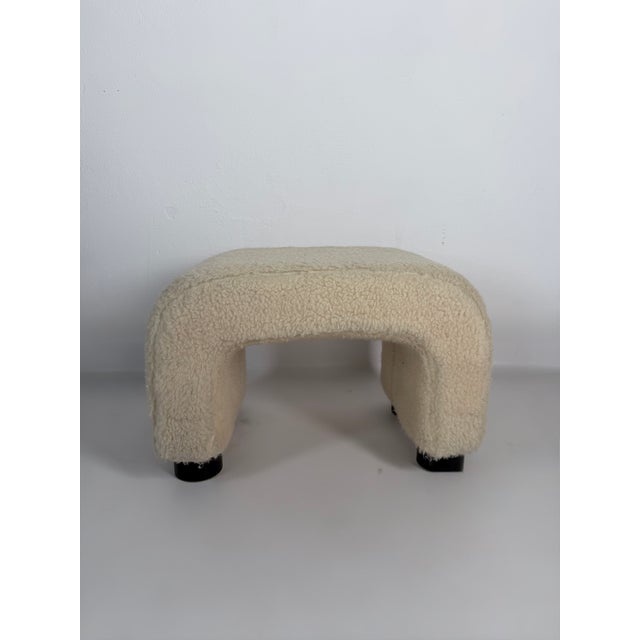 Ivory Vintage Scandinavian Bouclé Ottoman, 1980s For Sale - Image 8 of 9