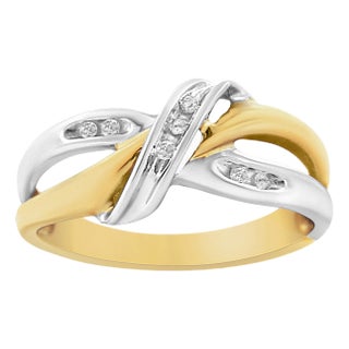 10K Yellow and White Gold 1/20 Cttw Round-Cut Diamond Bypass Ring (I2 Color, I-J Clarity) For Sale