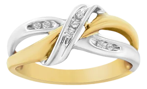 10K Yellow and White Gold 1/20 Cttw Round-Cut Diamond Bypass Ring (I2 Color, I-J Clarity)