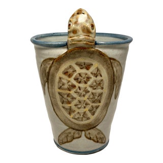 Vintage Allen & Williams Studio Art Pottery Turtle Stoneware Vase For Sale