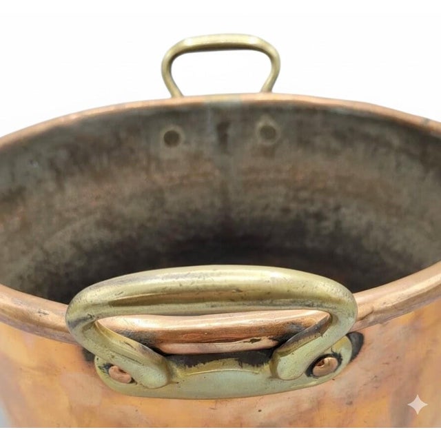 French Antique Hand-Wrought Copper Stock Pot W/ Brass Handles — French, C. 1900 For Sale - Image 3 of 10