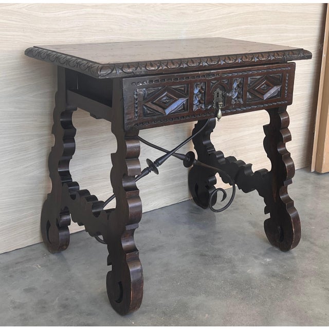 Baroque 18th Spanish Console Table with Carved Drawers and Original Hardware For Sale - Image 3 of 18