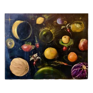1960 John Alton Surrealist Oil Painting of Cosmic Fruits and Vegetables