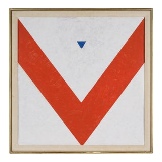 Red Over White Original Geometric Art in Oil by Robert Wilham Hends For Sale