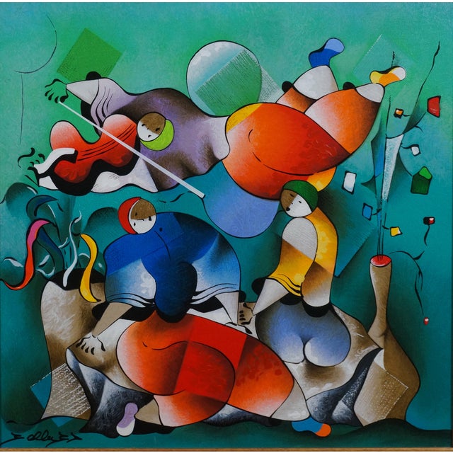 David Schluss Our Serenade Abstract Musician Serigraph on Canvas For Sale - Image 6 of 12