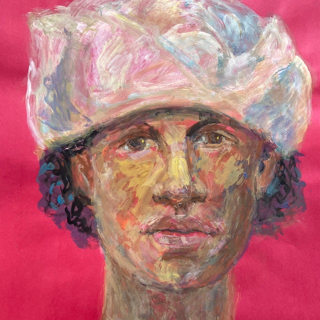 Original approx 12.5 x 19 painting on red paper signed bottom left Unframed