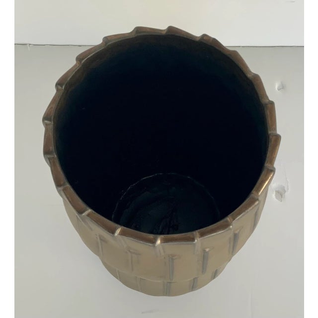 Stylish Theodore Alexander Modern Bronze Ceramic Vase, painted black interior, showroom floor sample