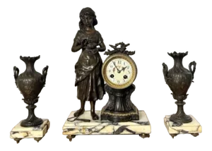 Victorian Clock Garniture, 1860s, Set of 3