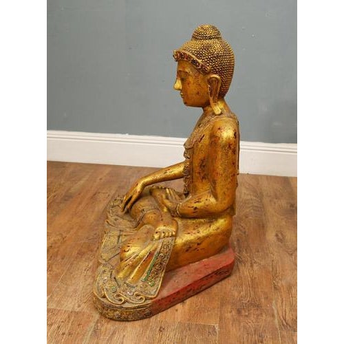 Gold Thai Carved Gilt Wood Buddha Figure with Lotus Pose For Sale - Image 8 of 13