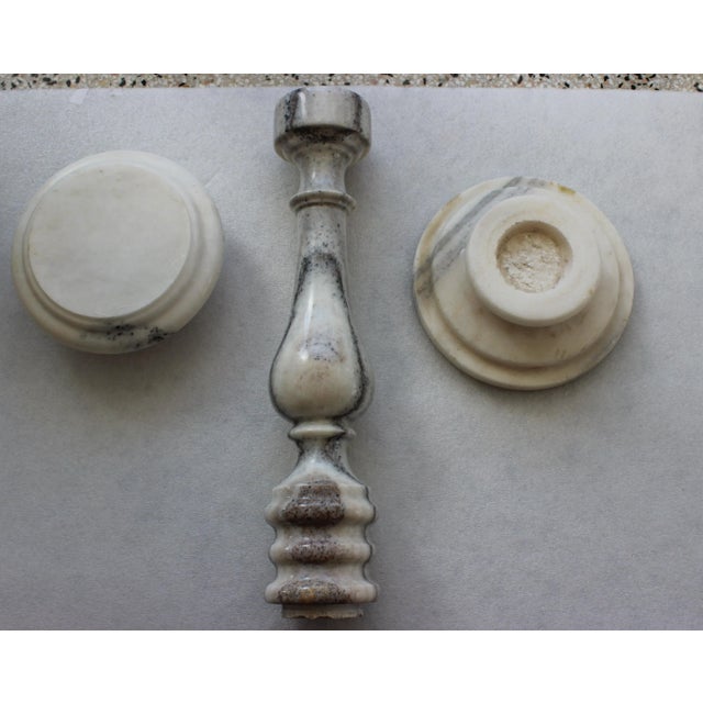 Stone 1930's Marble Balustrade Form Pedestal 34 1/2" White and Gray From Italy For Sale - Image 7 of 13