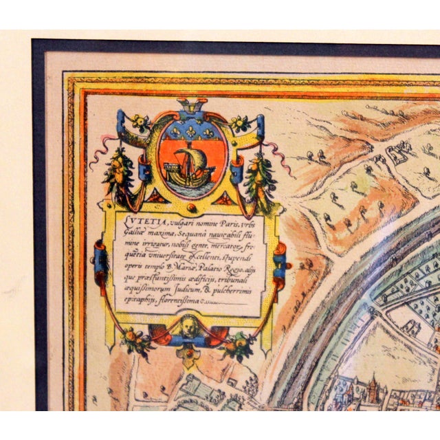 Mid 20th Century Old Engraving Map of Paris French Munster 16th Century Walled City Framed For Sale - Image 5 of 12