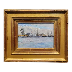 Frank Coburn-1920s Scene in the Port of Los Angeles-Impressionist Oil Painting