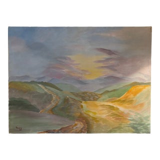 1980s Original Landscape Painting in Pastel Tones, Signed and Dated For Sale