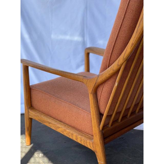 Wood Vintage Mid Century Modern Oak Solid Wood Lounge Sofa Chair With Recline For Sale - Image 7 of 8