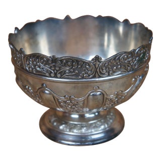 Vintage Japanese Repousse Silver Plate Round Footed Pedestal Compote Bowl For Sale