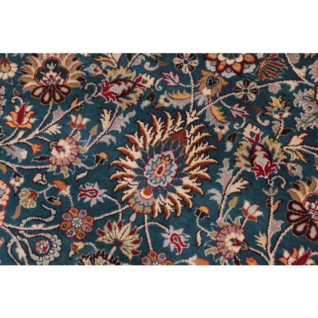 Art Nouveau 1990's Floral Pak-Persian Blue/Blue Wool Rug - 9'11'' X 14'6'' For Sale - Image 4 of 9