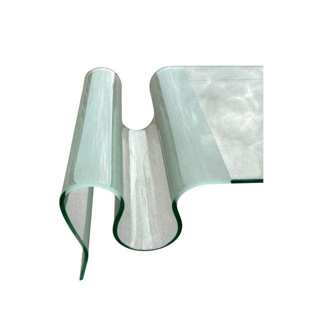 Vintage Postmodern Sculptural Bent Waterfall Glass Coffee Table With Undulating Wave Form For Sale In Dallas - Image 6 of 10