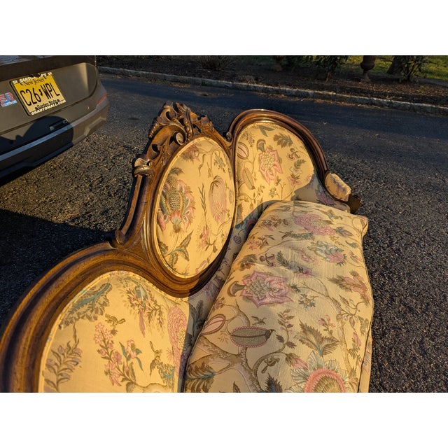 Wood Early 20th Century Floral Carved Wood Frame Loveseat For Sale - Image 7 of 13