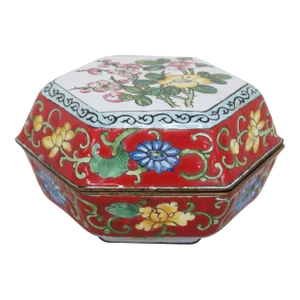 Hexagon Cloisonne Trinket Jewelry Box With Flowers Design