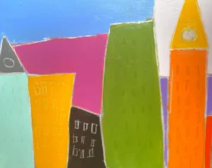 Sarah Trundlle Contemporary Abstract Cityscape "Urban Color" Painting