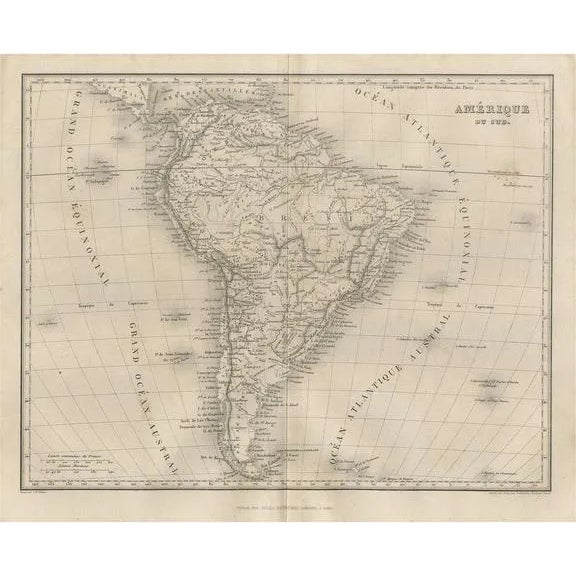 Antique Map of South America by Balbi, 1847 For Sale