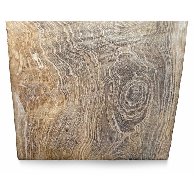 Wood Washed Teak Wave Coastal Conetmporary Bench For Sale - Image 7 of 7