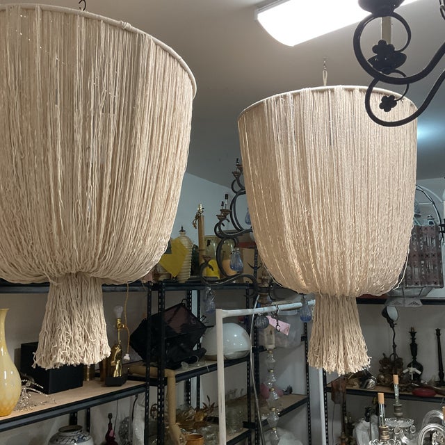 Pair of Very Large Cotton String Chandeliers For Sale - Image 9 of 10