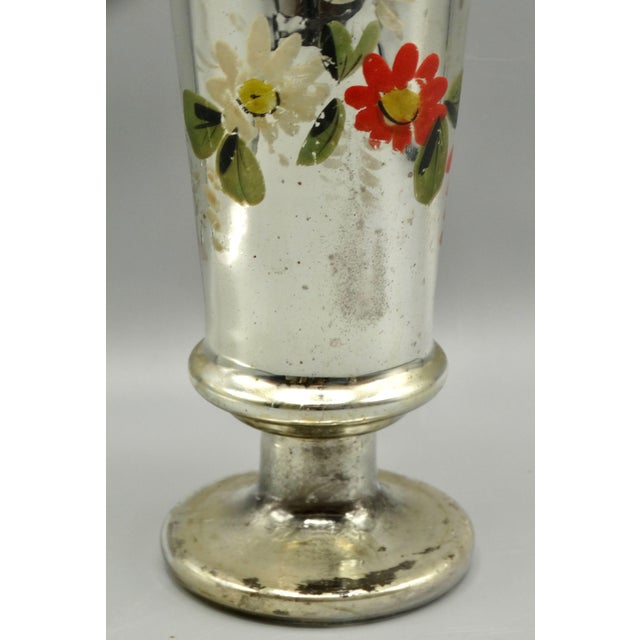 Glass 19th-Century Mercury Glass Vase Hand Painted For Sale - Image 7 of 9