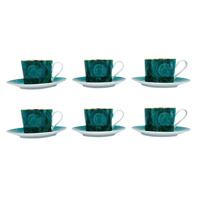 1970s Neiman Marcus Malachite Porcelain Tea or Coffee Cups and Saucers Service for 6 Chairish