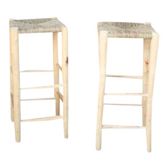 Moroccan Hand-Carved Bar Stools - a Pair For Sale
