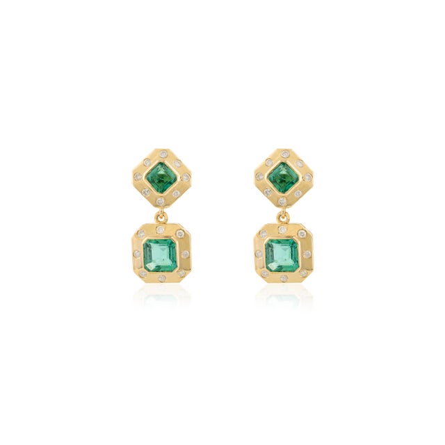 Not Yet Made - Made To Order 3.24ct Double Stone Emeralds & Diamond Dangle Earrings - a Pair For Sale - Image 5 of 12