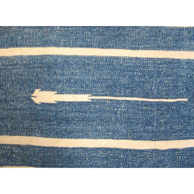 Early 20th Century 1930s Blue White Stripe Antique Indian Dhurrie Rug 7'9"x15'8" Flatweave Cotton Carpet For Sale - Image 5 of 6