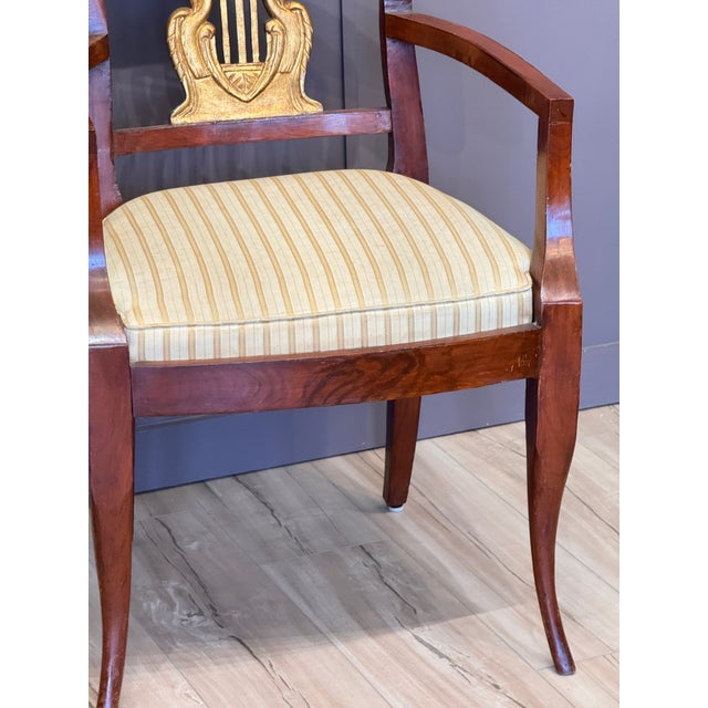 Set of Ten Italian Neoclassical Parcel Gilt Walnut Dining Chairs For Sale - Image 12 of 14