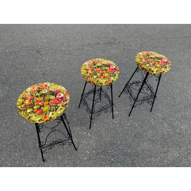 Mid-Century Modern 1950s Wrought Iron Mid Century Funky Stools Set of 3 For Sale - Image 3 of 8