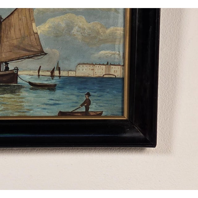 Realism Watercolor of Boats in Harbor, Italy Circa 1900 For Sale - Image 3 of 6
