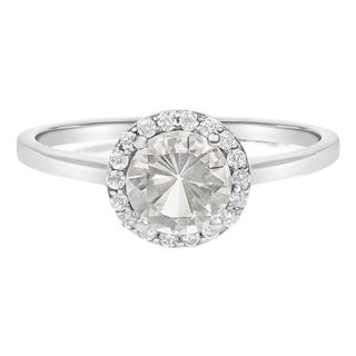 10K White Gold White Topaz and 1/10 Cttw Diamond Halo Ring For Sale
