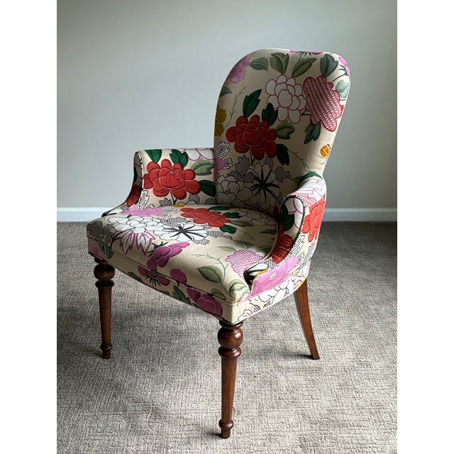 Late 20th Century Pair of Late 20th Century Baker Furniture Floral Accent Lounge Chairs For Sale - Image 5 of 6