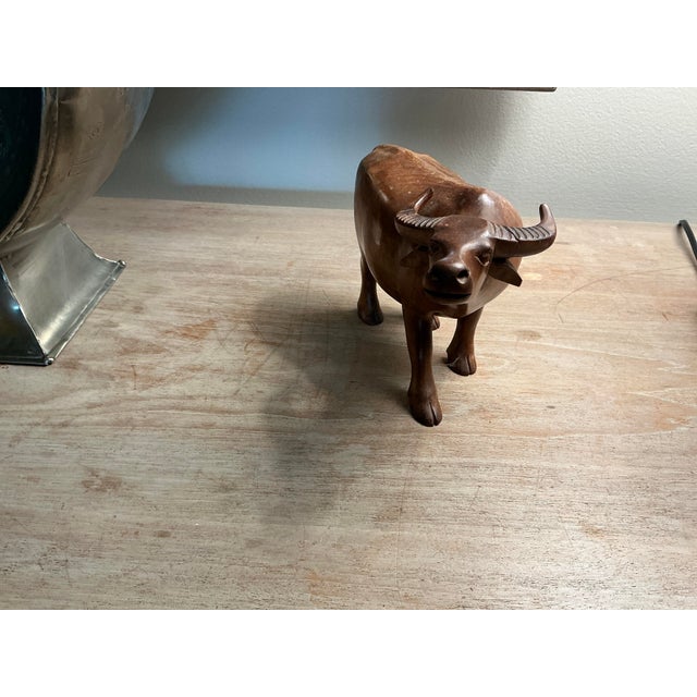 Vintage hand carved solid, teak, wood, Asian water, buffalo figurine, carved from a single piece of wood, a lovely...
