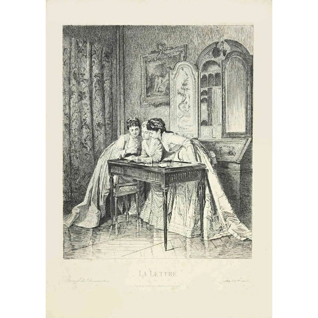 La Lettre is a print, realized in 1869 by Léopold Flameng . Etching on paper. Signed on plate, titled and dated. Printed...