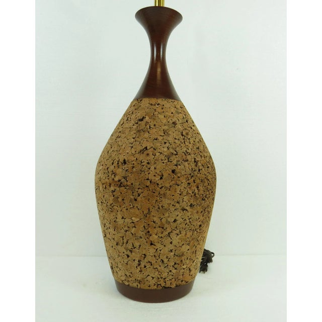 Mid-Century Modern 1960s Vintage Oversized Walnut and Cork Lamp With Shade For Sale - Image 3 of 11