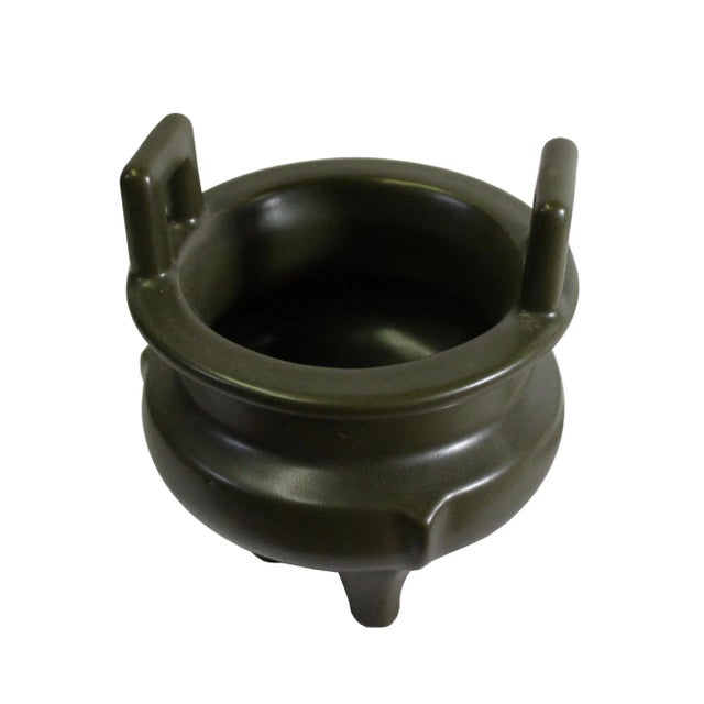 Chinese Handmade Dark Olive Army Green Ceramic Accent Ding Holder For Sale In San Francisco - Image 6 of 7